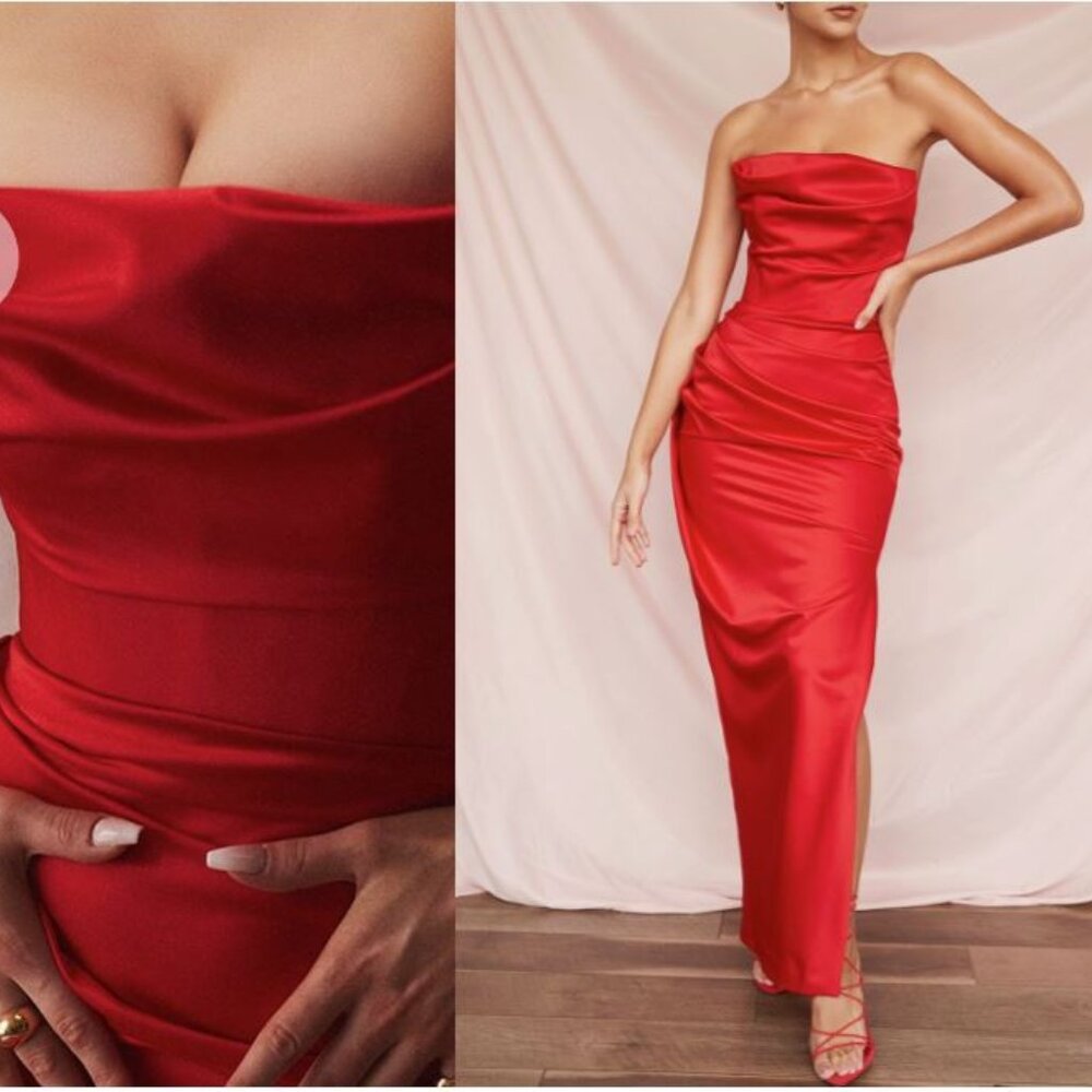 Adrienne Blush Satin Strapless Gown Size S